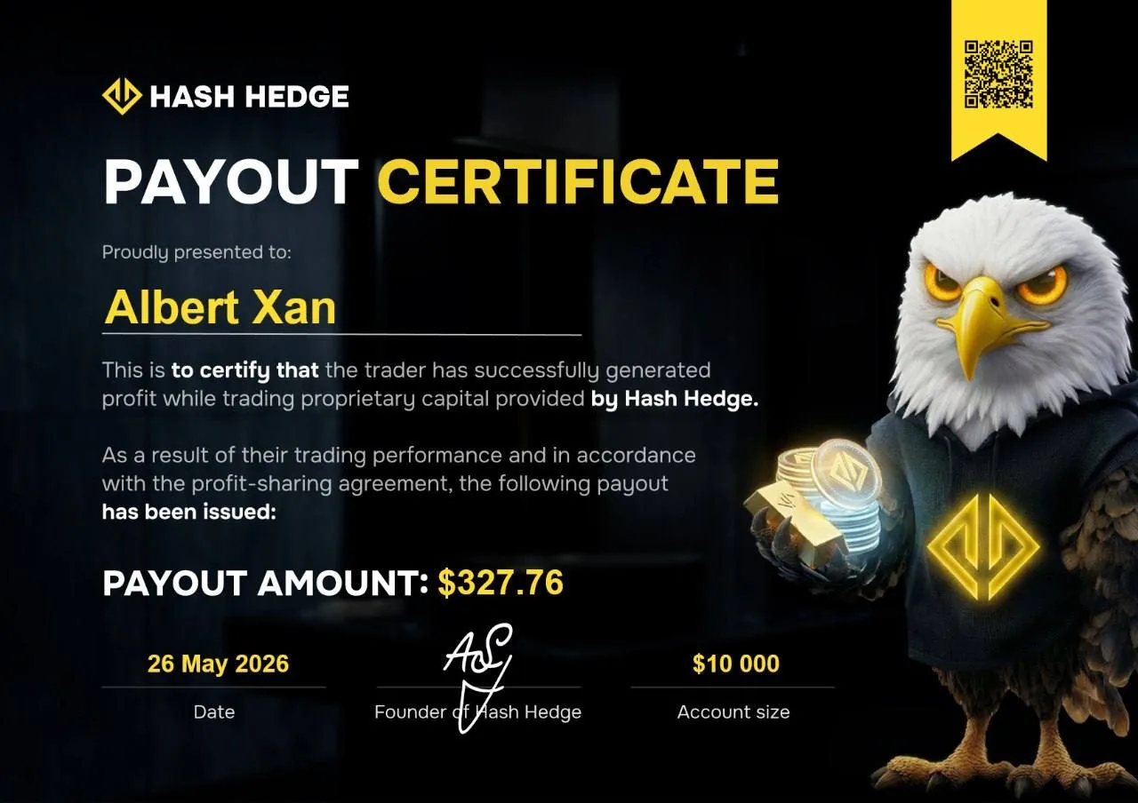 Hash Hedge payout certificate: $327.76, May 26, 2026, $10,000 account